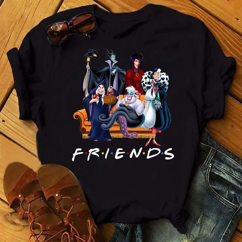 Fashion Women T-shirt Disney Villain Queen Harajuku 90s Ladies Aesthetic Friends T-shirt Kawaii Short Sleeves Oversized T Shirt