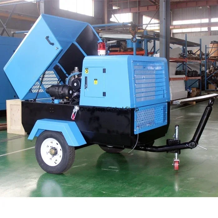 Best Selling Convenient Safe 185CFM Power Towable  Two Wheels Compressors Screw Air With Durable Air System