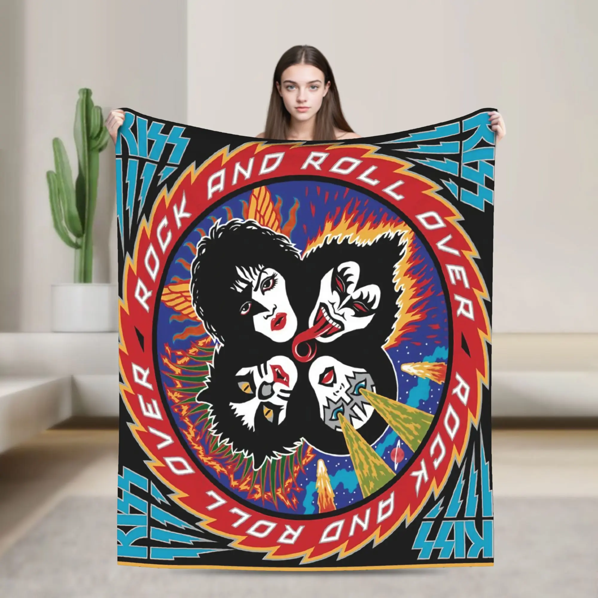 

Rock Band Heavy Metal Blankets Fleece Textile Decor Kiss Portable Super Warm Throw Blankets for Sofa Travel Bedspreads