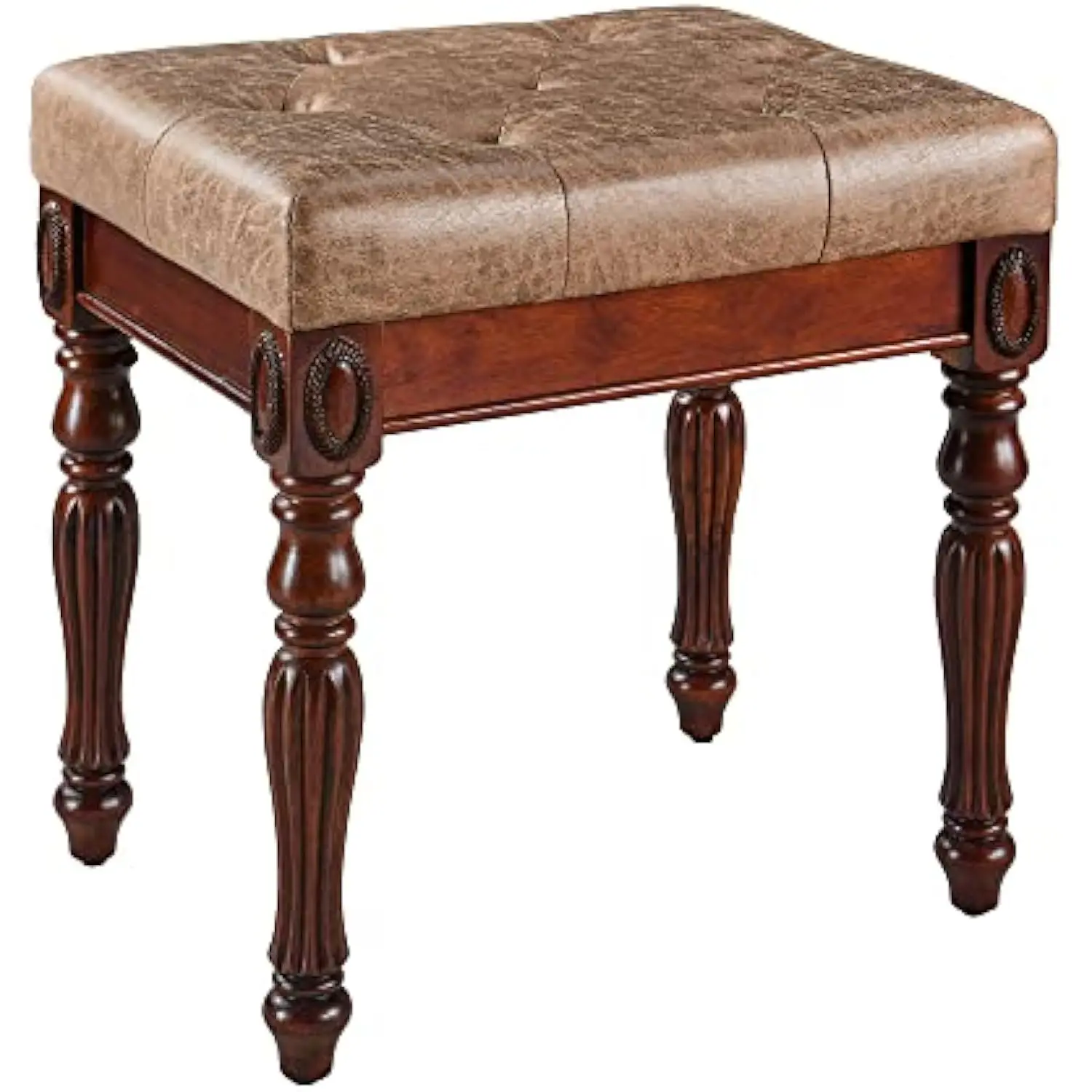 

Vanity Bench Stool with Padded Cushion, Piano Bench with Solid Wood Carving Legs, Home Chairs Button Breathing Leather Upholste