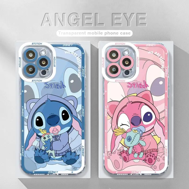 Clear Phone Case For iPhone 15 14 13 12 11 Pro Max 13 12 Mini XS Max XR X 7 8 6 6S Plus Disney Cute Baby Stitch Angel Soft Cover