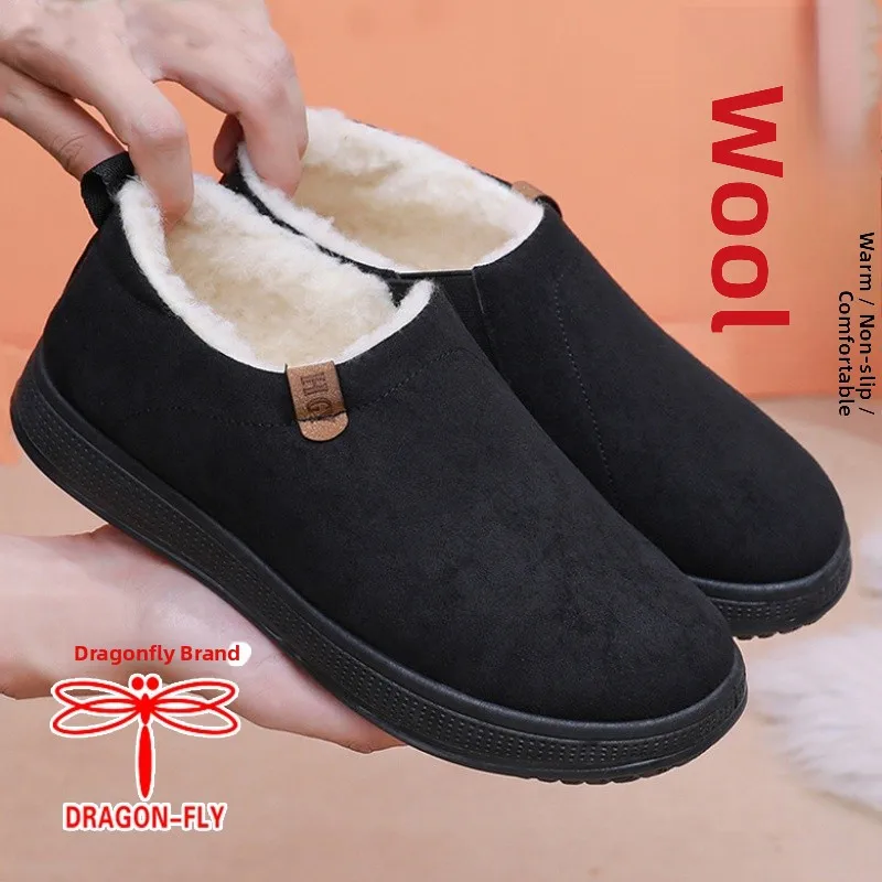 

Warm Fleece Lined Winter Wool Cotton Slippers Men's Beijing Style Snow Boots Slip on Anti-Slip Casual Shoes Comfortable Dad S...