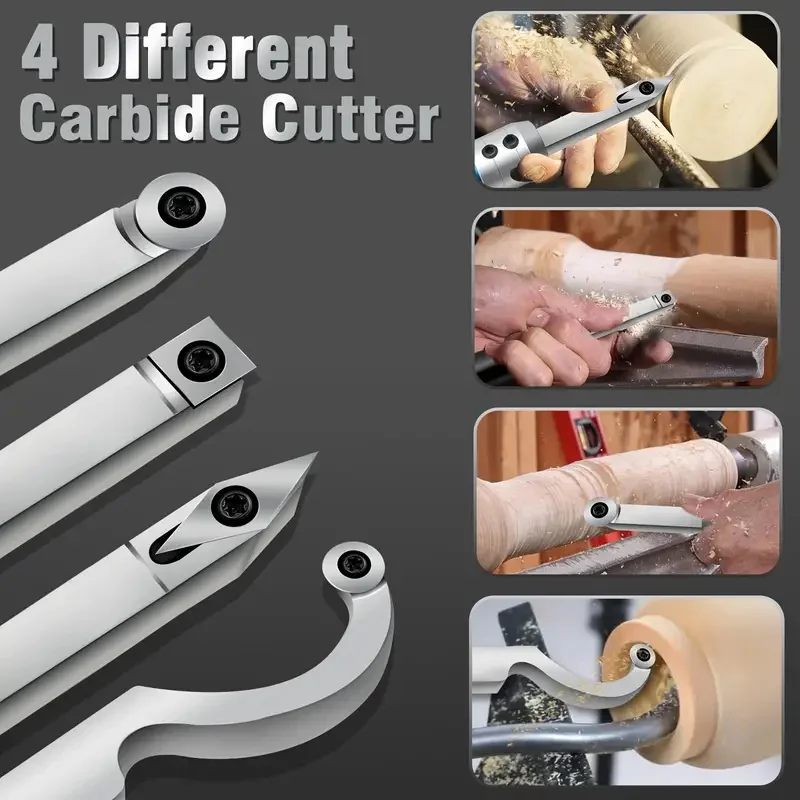 8Pcs Tungsten Carbide Cutters Inserts Set for Wood Lathe Turning Tools WenCrew Universal Carbide Tip Tipped Cutter Tool Accessor