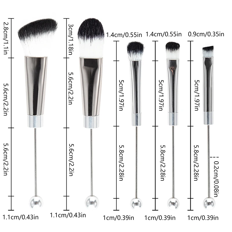 5Pcs Beaded Eyeshadow Brush Diy Beaded Cosmetic Brush Make Up Brushes Tool Kit Metal Handle Durable Eye Makeup Brushes