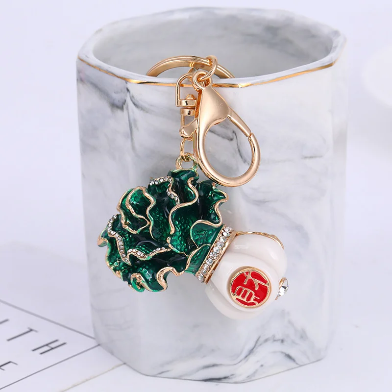 Creative Mini Pendant Keychain Cute Cabbage Rhinestone Trinket Car Key Chain Accessories