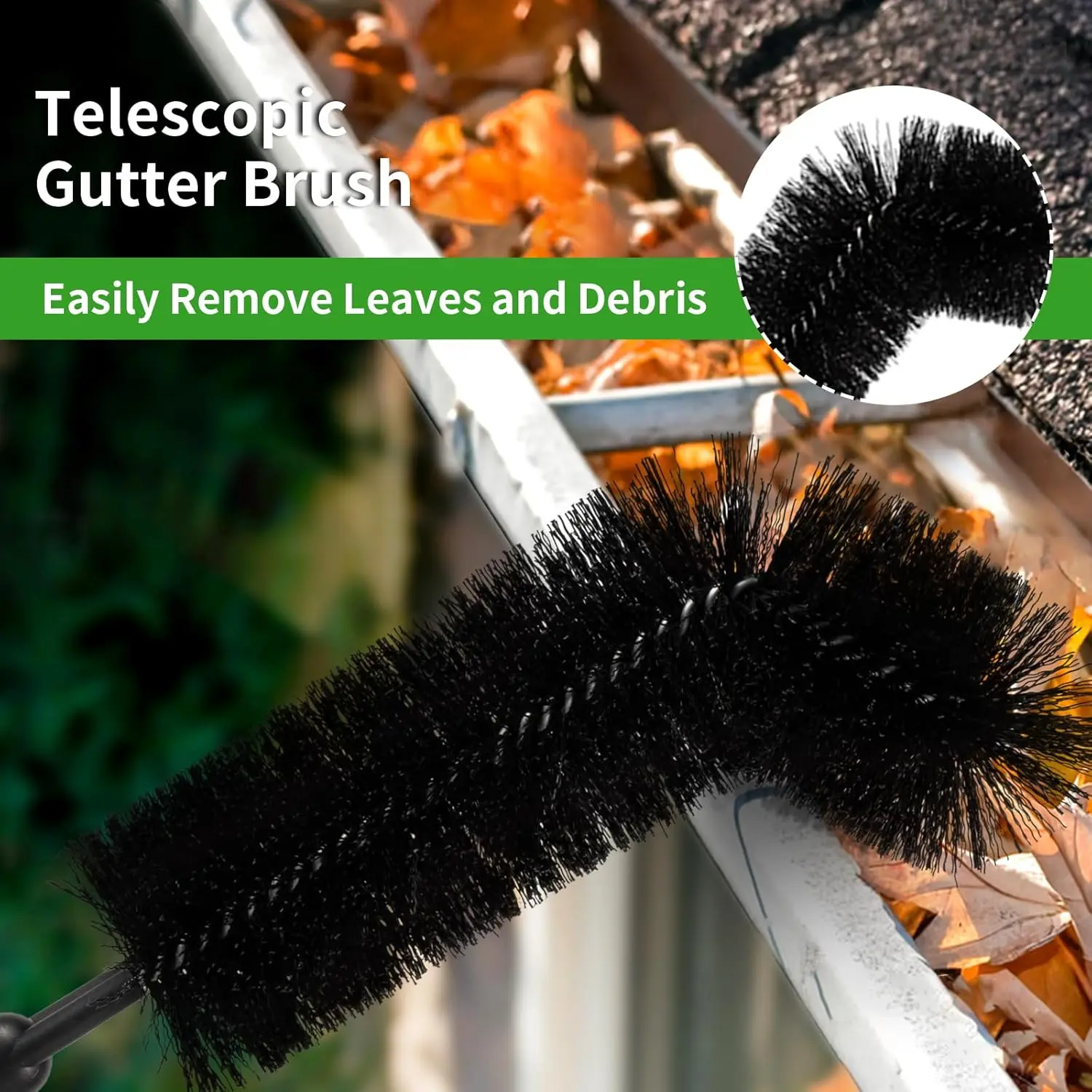 Gutter Cleaning Tools from The Ground, 10ft Gutter Cleaner with 2 Cleaning Brush, Roofing Rain Gutter Tool Remove Leaves, Debris