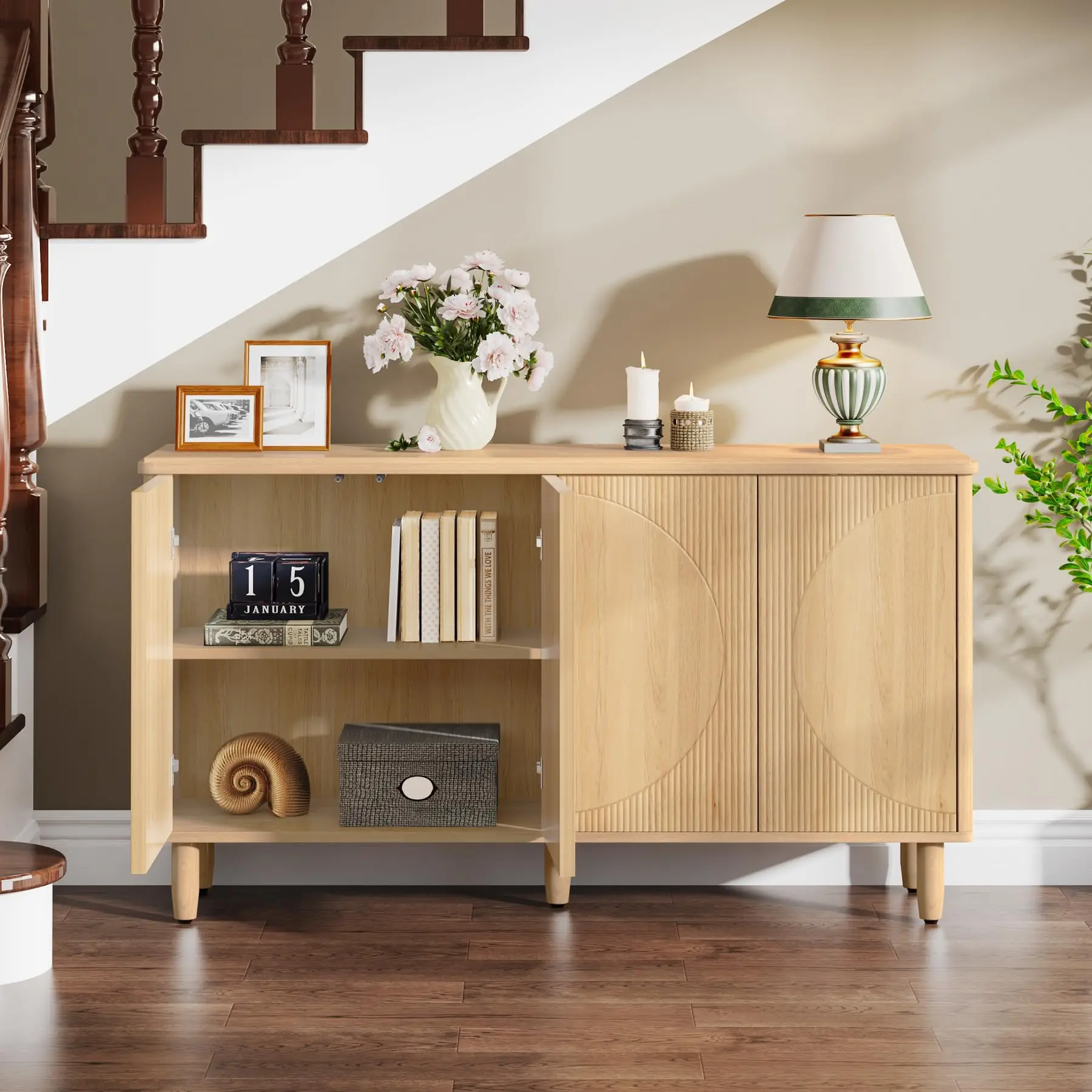 Tribesigns Buffet Cabinet Sideboard with Storage, 59.4-Inch White Storage Cabinet Modern Sideboard Buffet Table with Doors for L image 5
