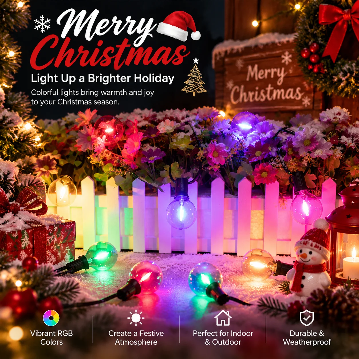Colorful G40 LED String Lights E12 Glass Outdoor Waterproof Christmas Light Connectable Multicolor Plug Wedding Party Decoreco