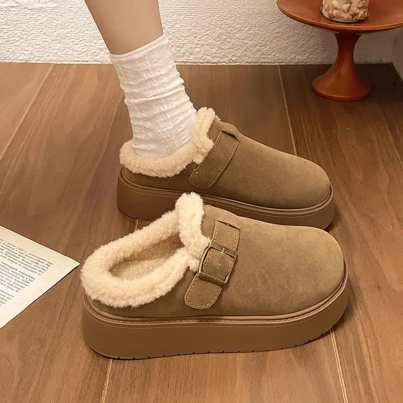 厚底ビルケンシュトック-スリッパ-レディース-冬用-フリース裏地付き-滑り止め-ソフトボトム-ファーシューズ-アウトドア-コットンシューズ