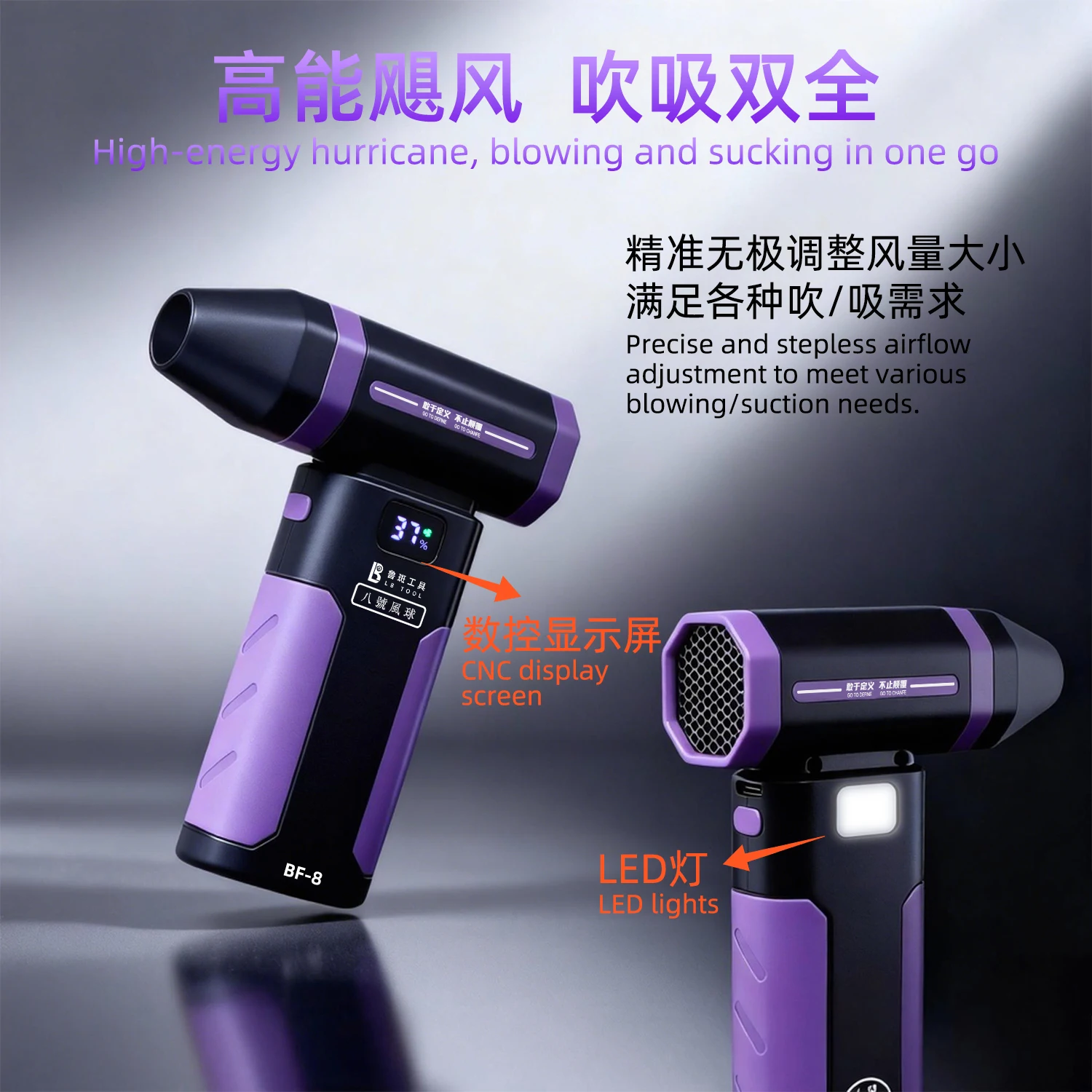 

LB TOOL BF-8 Fan Cordless Brushless Electric Blower Vacuum 6 Speed Modes LED Lighting for Phone PCB Repair Dust Cleaning Tool