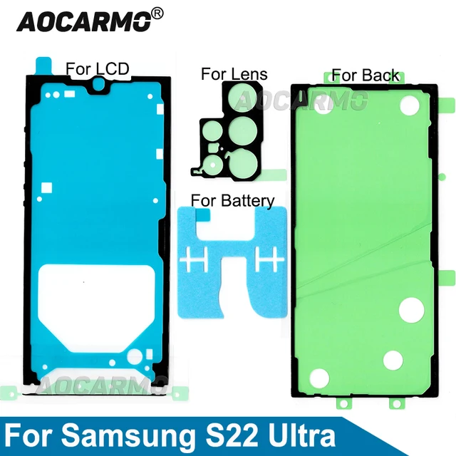 Aocarmo do Samsung Galaxy S22 Ultra S22u przedni ekran LCD klej tylny klej i tylna pokrywa wodoodporna naklejka klej