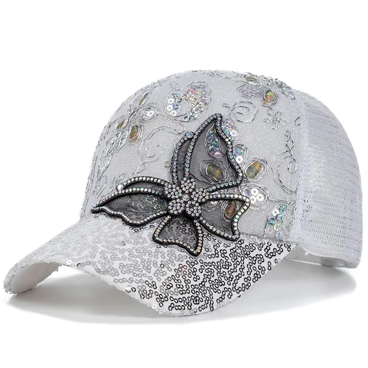 Unisex Butterfly Lace Glitter Baseball Net Caps Spring and Summer Outdoor Adjustable Casual Hats Sunscreen Hat