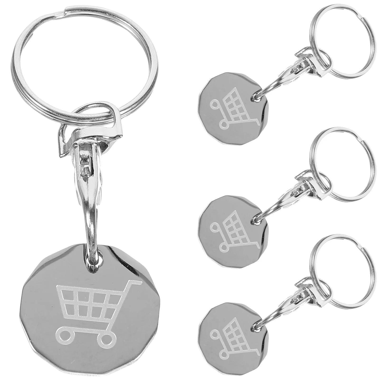 Grocery Cart Token Shopping Pendant Key Rings Coin Keychain Trolley Remover Silver