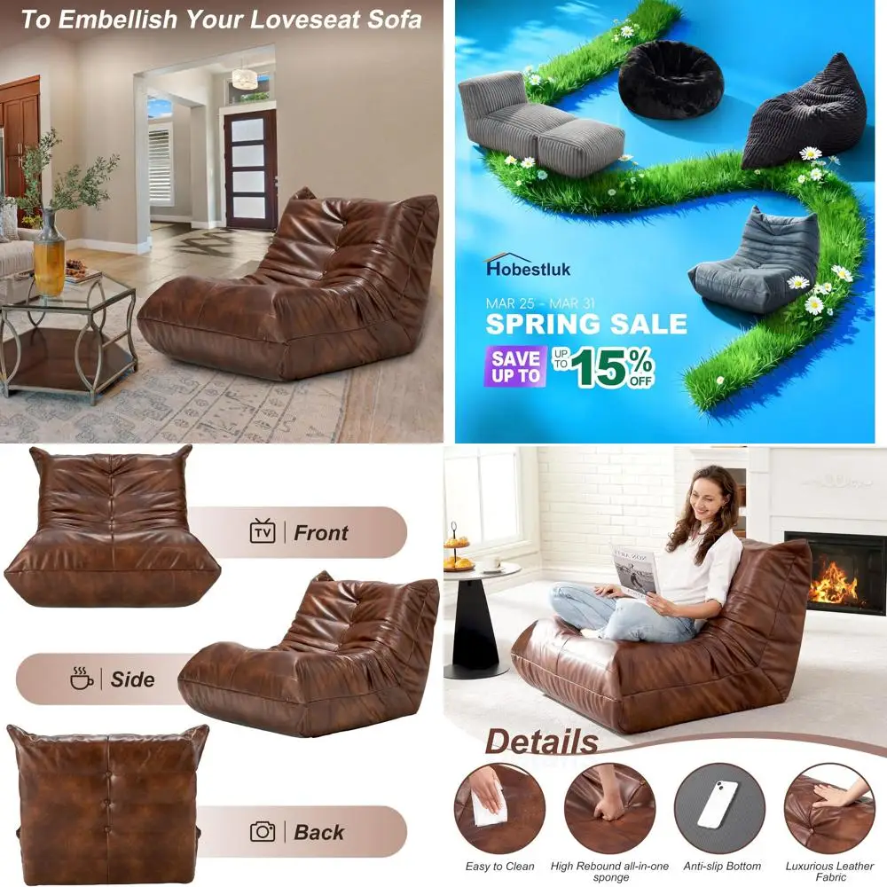 

Giant Bean Bag Chair Lazy loor Soa, Memory oam ireside Soa or Adults, Big Beag aux Leather ArmlChair or Living Room Bedroom Dorm