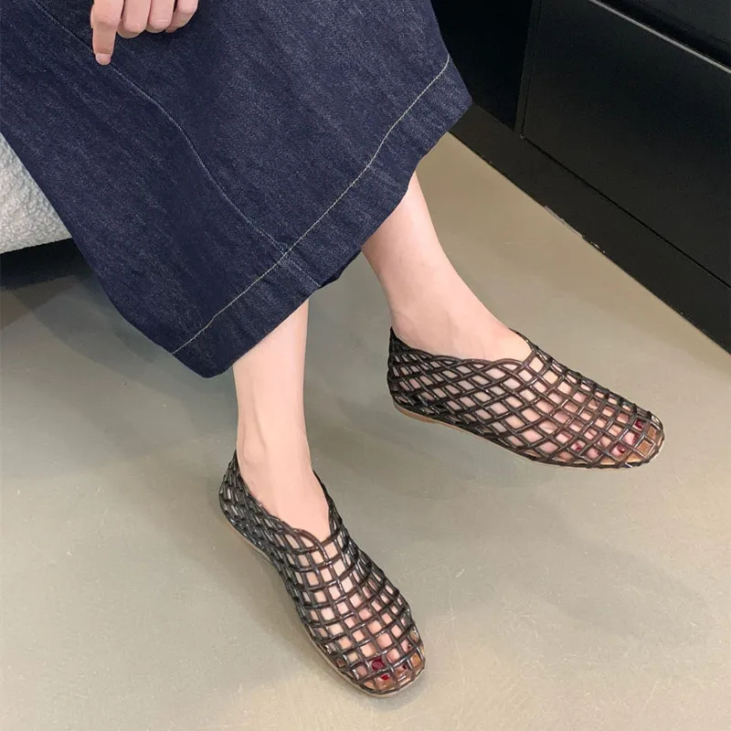 Ins style Fashion Transparent Jelly Shoes Women Hollow out Loafers Flats Casual Vacation Beach Summer Sandals Walking Lazy Shoes