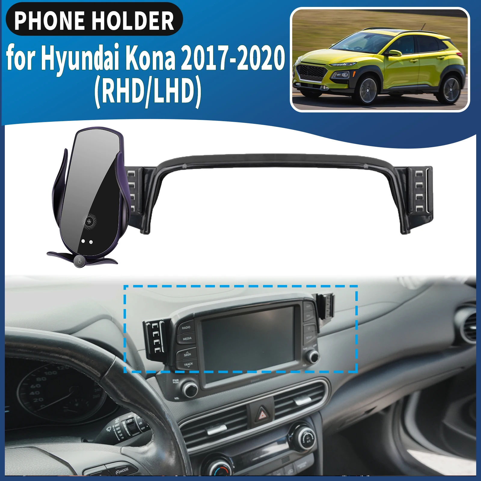 

for Hyundai Kona 2017 2018-2020 RHD LHD Car Phone Holder Mount Vehicle-Specific GPS Navigation Easy Installation accessoires