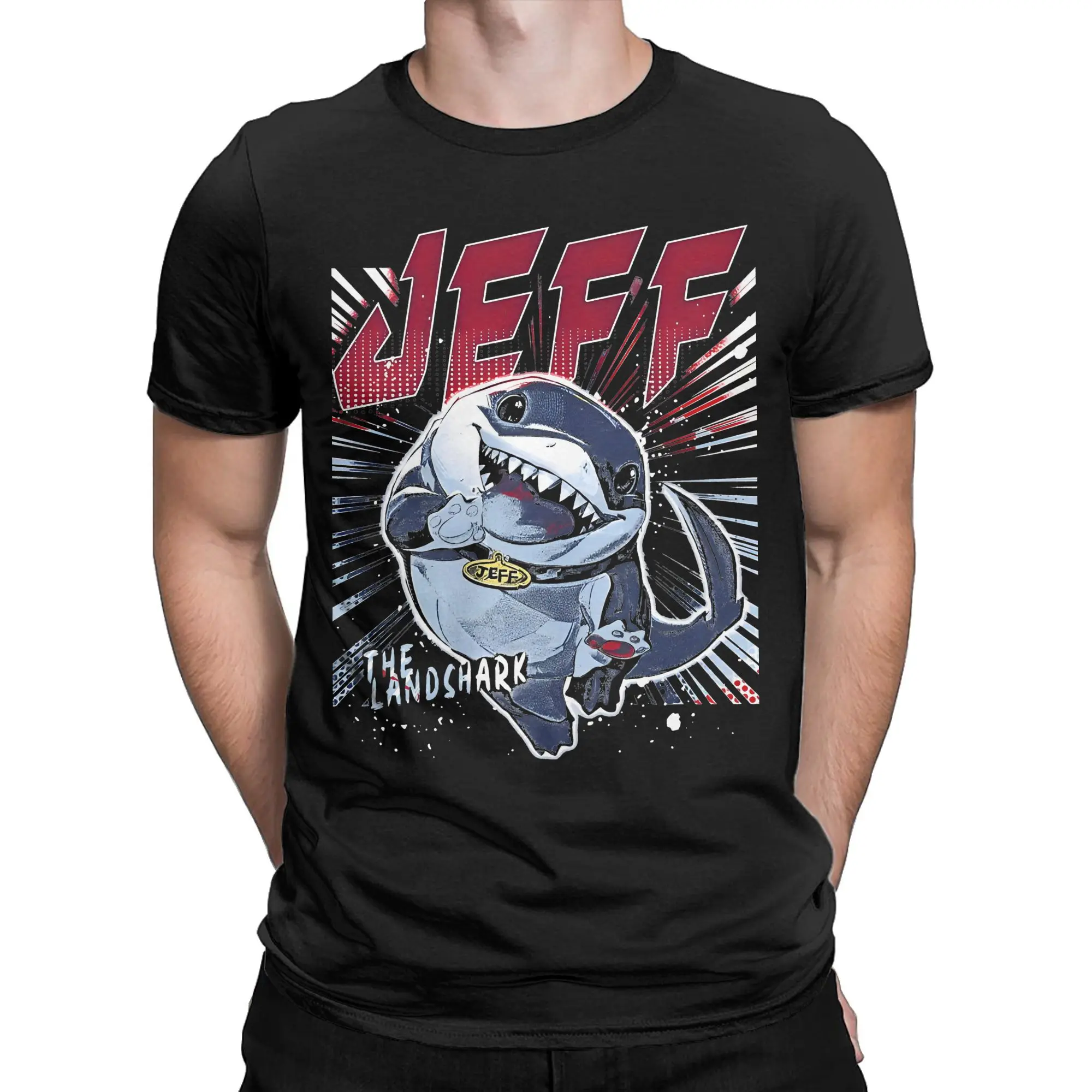 Novelty Marvel-Rivals Jeff the Landshark Vintage T-Shirts Men Crewneck Pure Cotton T Shirt Video Game Tee Shirt Gift Idea merch