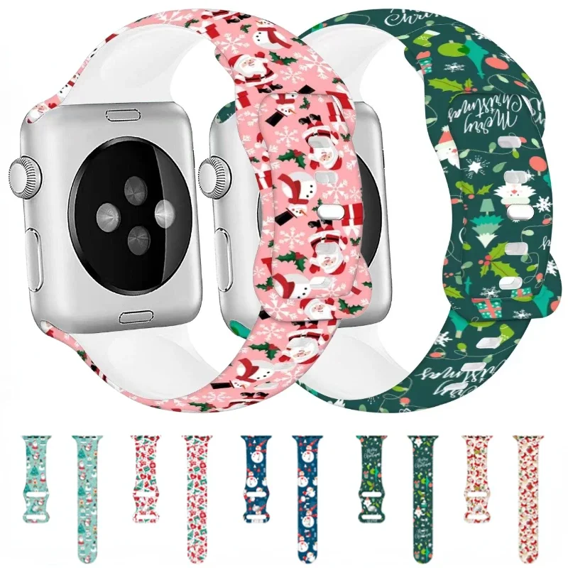 Christmas Silicone Strap for Apple Watch 10 9 8 7 46mm 45mm 41mm Ultra 49mm Bracelet Wristband IWatch 6 5 4 SE 44mm 40mm 42mm