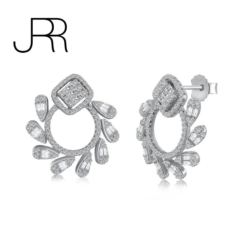 

JRR 100% 925 Sterling Silver Flower High Carbon Diamonds Gemstone Ear Studs Earrings For Women Fine Jewelry Wholesale