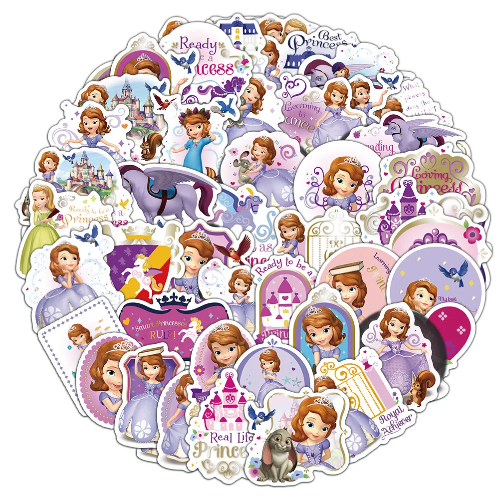 50PCS Disney Princess Stickers Sofia Stickers Cartoon Animation Movie Stickers Water Cup Phone Case Decorative Stickers