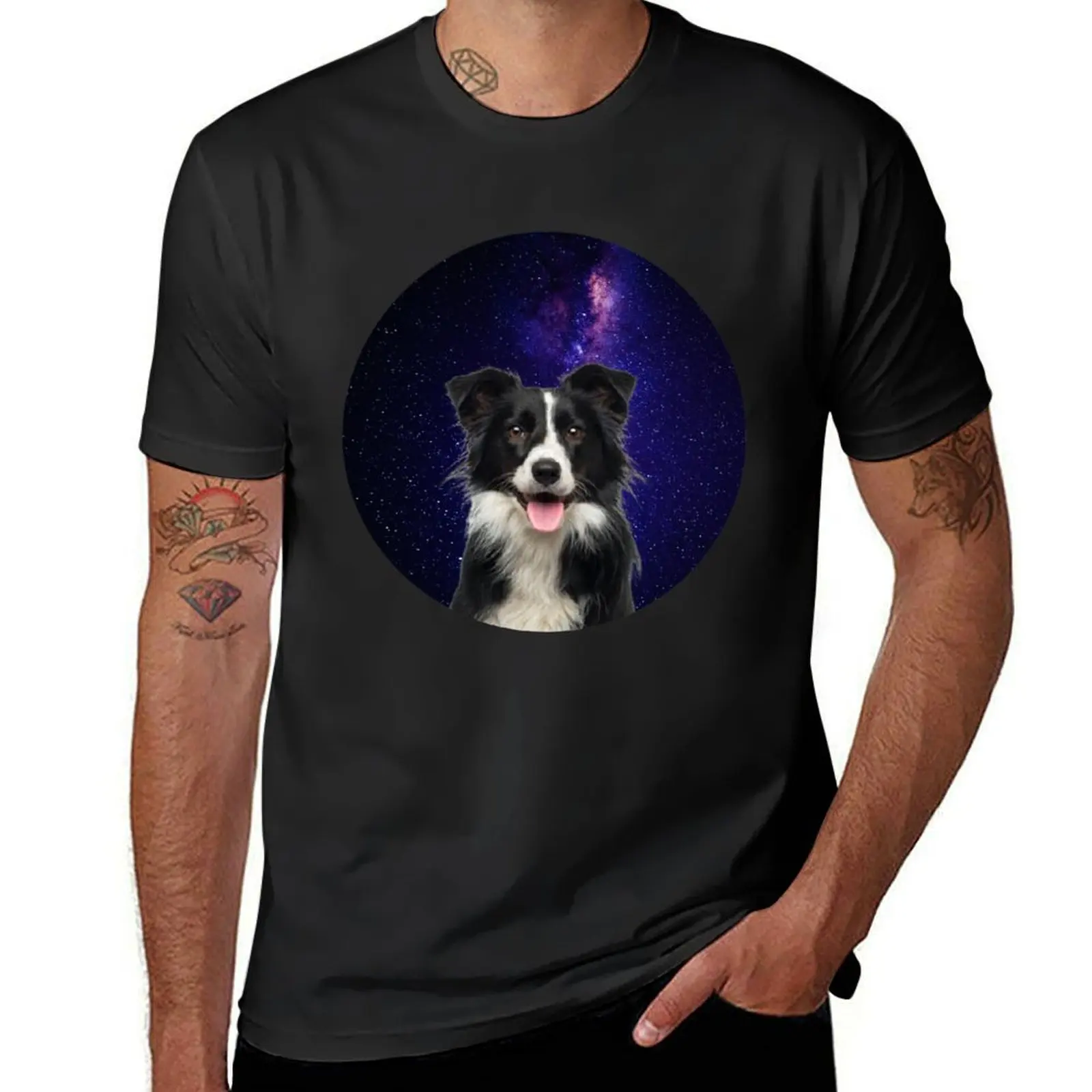 

funny border collie lover face dog galaxy gift T-Shirt summer top plain mens t shirt graphic