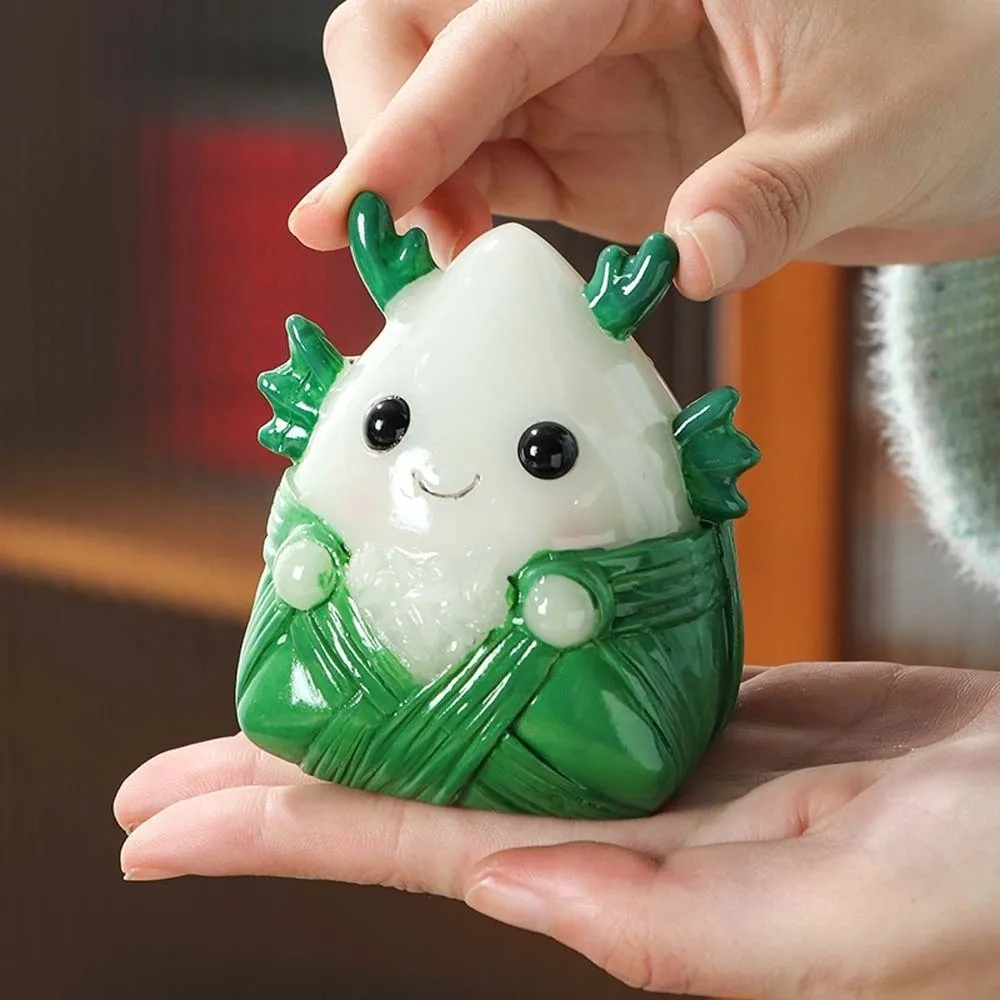 The Tea Favors Tea Pet Zongzi Sculpture High Temperatures Chinese Style Resin Rice Dumpling Statue Lucky Bag Green
