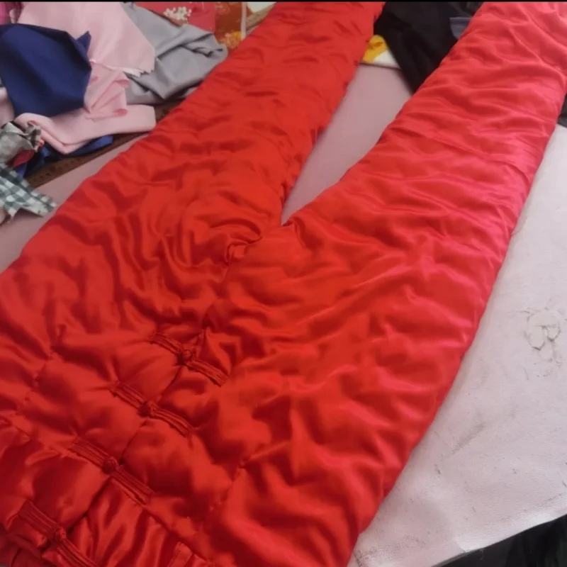 

Handmade Men's High Waist Satin Silky Touch Pants Women's Chinese Buttons Knot Filled Cotton Puffy Warm Trousers