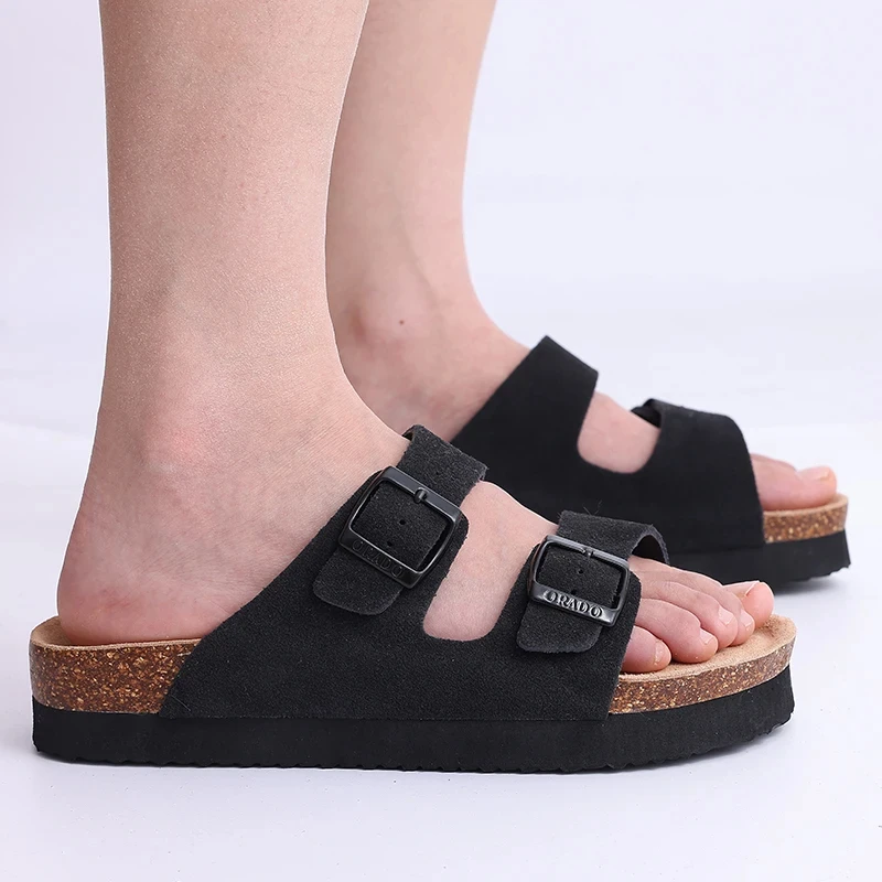 Evshine Kuh Wildleder Kork Hausschuhe Frauen Mode Clogs Pantoletten Fußbett Kork Pantoletten Männer Baotou Hausschuhe Sommer Kork Sandalen Bequeme Pantoletten – Detail 26