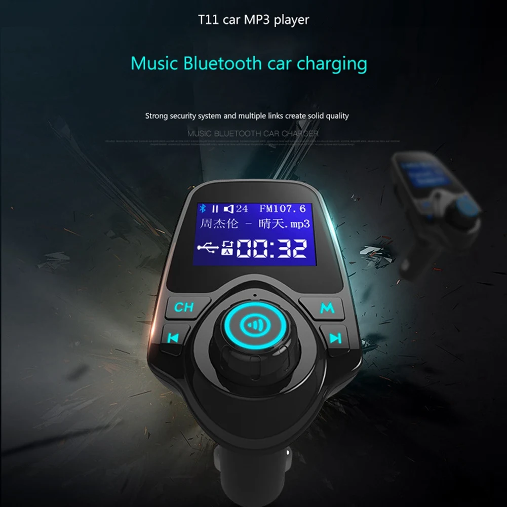 T11 Wireless LCD Screen Car Bluetooth FM Transmitter Mp3 Player Handsfree Car Kits 5V 2.1A Dual USB Car Charger