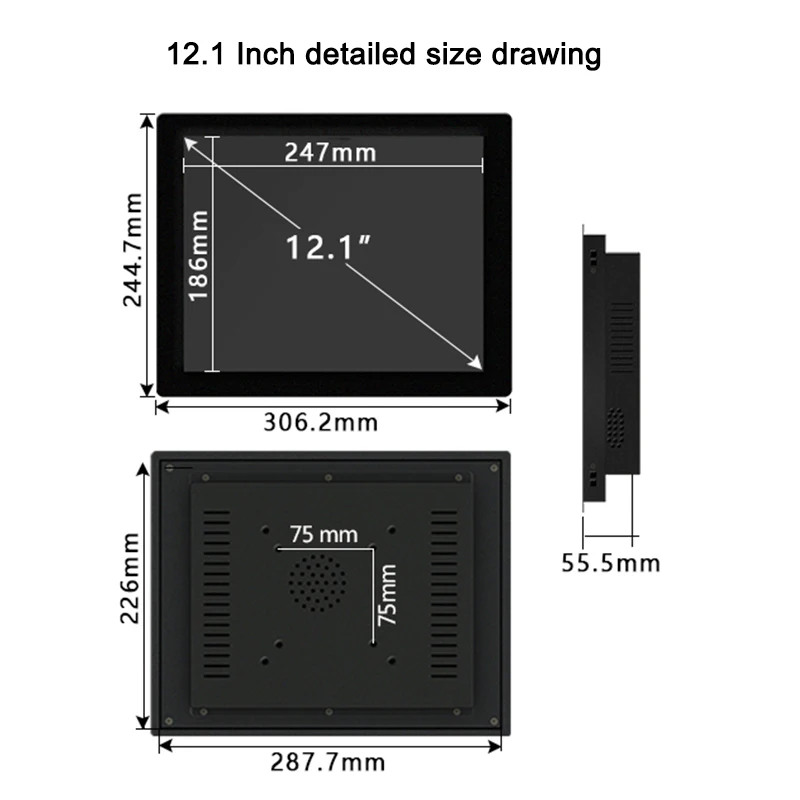 12.1 Inch Resistive Touch Embedded Panel Computer Inter Core i3/i5/i7 7rd Generation Motherboard With RS232 Com Wifi Module