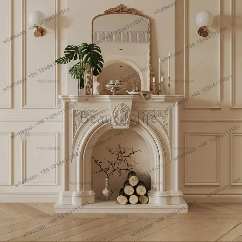 YJ French solid wood carving flower fireplace decorative cabinet cream wind living room warm white arched closet design porch ra
