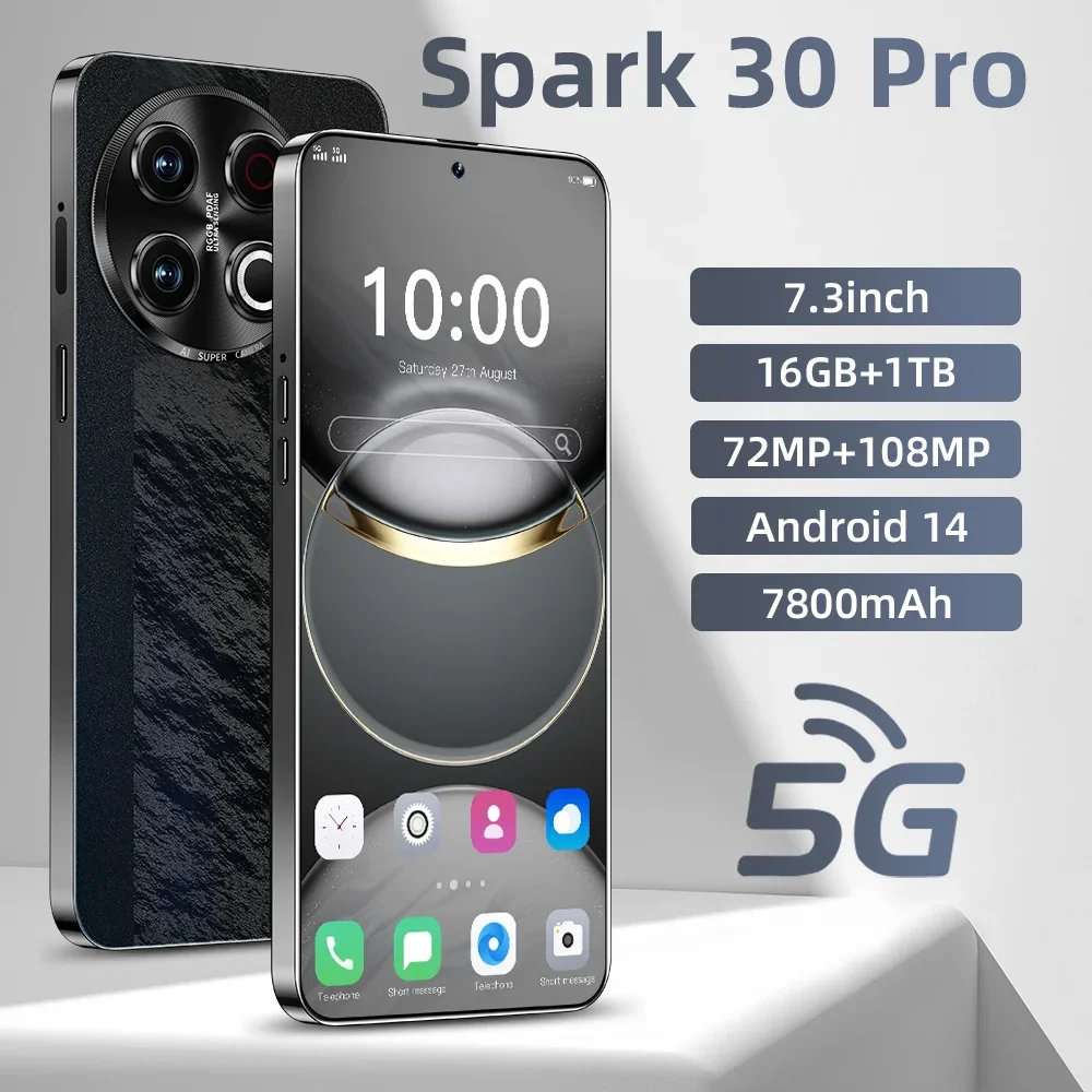 

2025New Spark 30 pro Smartphone Original 7.3 Inch Celulares Android Moblie Phones Unlocked 5G Dual Sim Global Version CellPhones