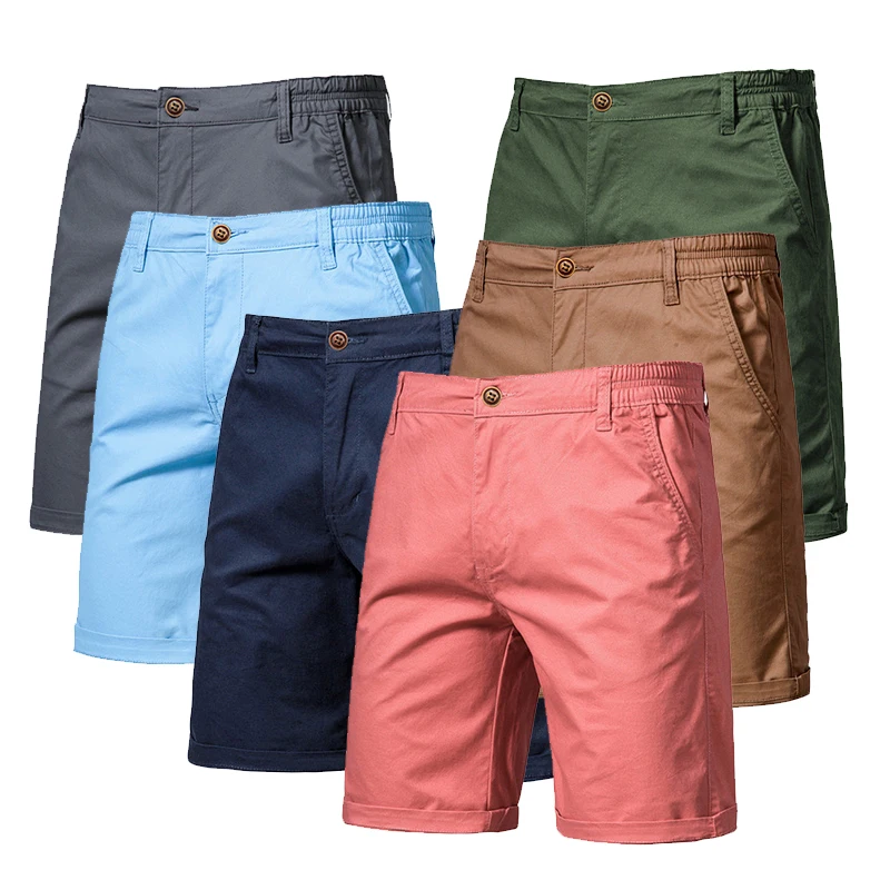 

Men's Summer Casual Business Solid Cotton Shorts, Elastic Waist Gym Running Beach Sport Shorts Male