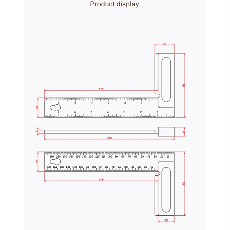 1 Pcs 200MM Right Angle Ruler Aluminum Right Angle Ruler Woodworking Height Ruler Inch Right Angle Ruler