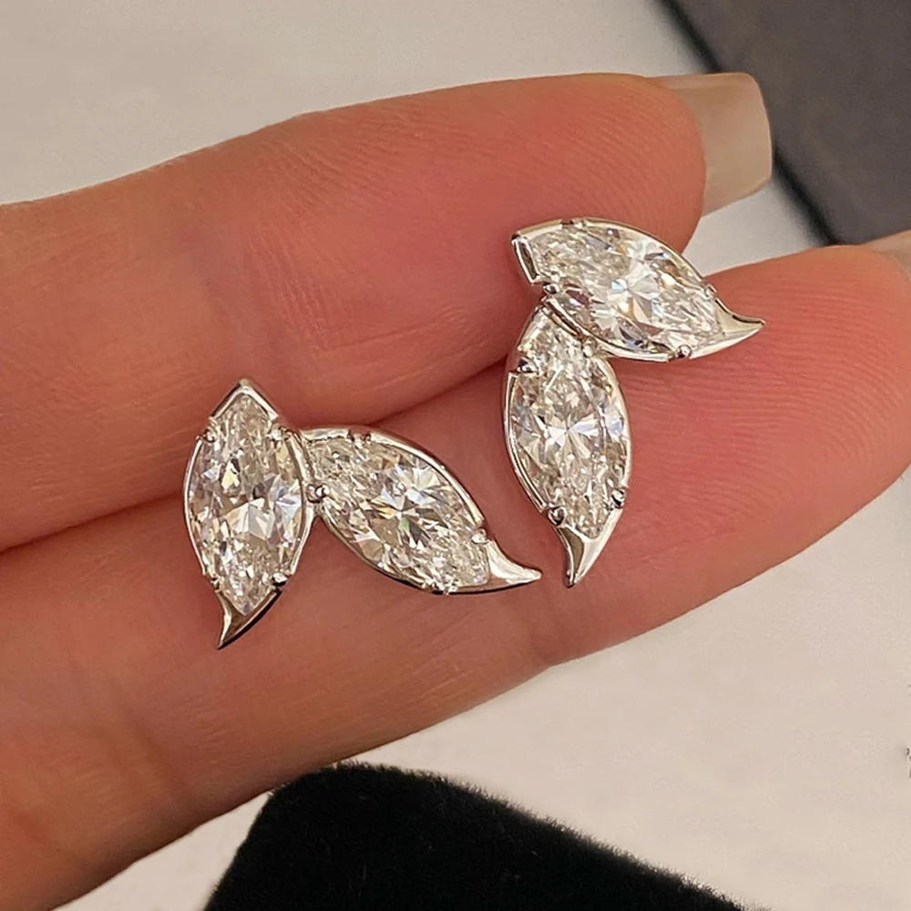 

Double Leaf Moissanite Stud Earring for Women 4cttw Marquise Cut Diamond with GRA Certified 925 Sterling Silver Wedding Jewelry