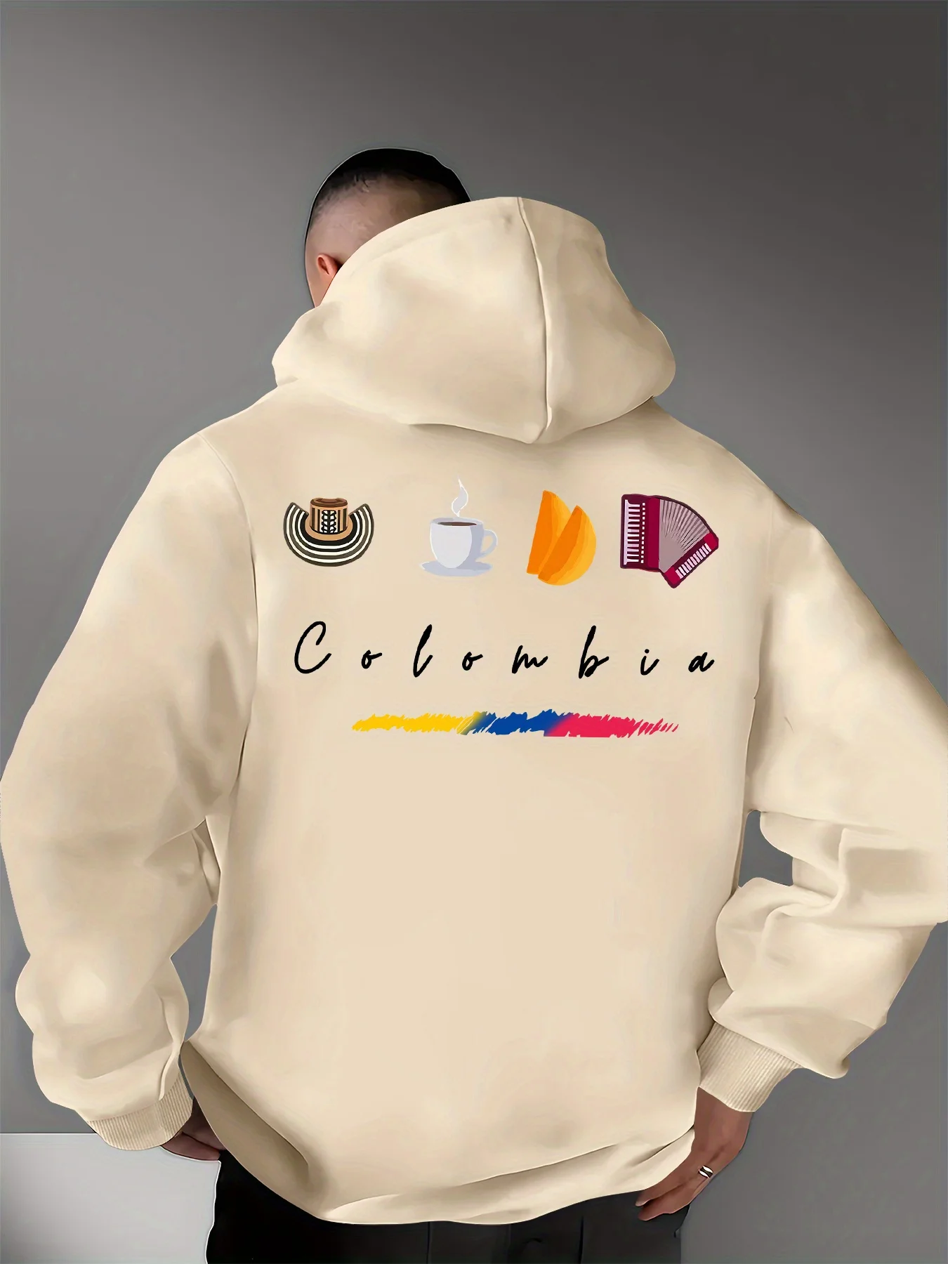 Streetwear Colombian local-themed print men's hooded sweatshirt - Hip-hop sports culture-themed loose hooded hoodie