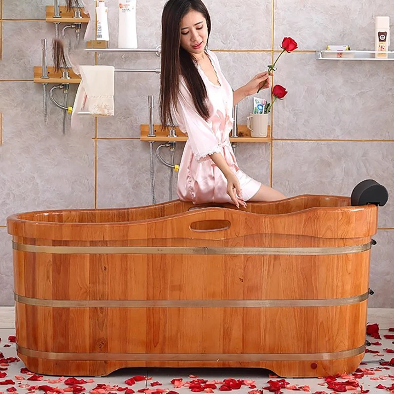 

Thicken Armrest Wooden Bathtub Drainable Exquisite Household Bathtub Large Comfortable Banheira Inflavel Salon Furniture CY50YT