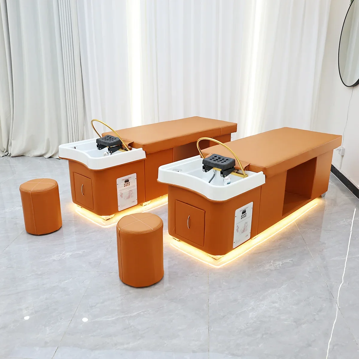 

Hot Selling Stainless Steel Shampoo Chair for Beauty Salons Dining Table Synthetic Leather Massage Lie-Down Features for Salon