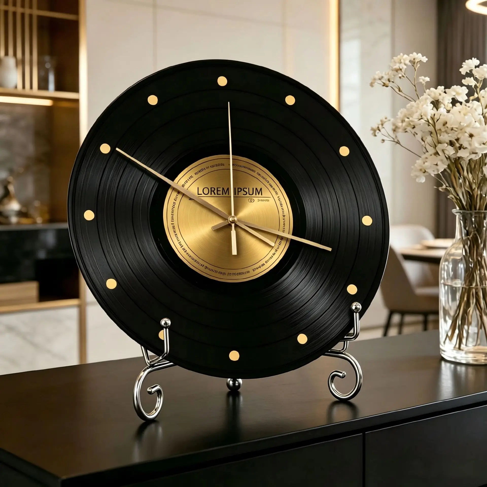 Vinyl Record Vintage Clock Table Decor Living Room Sideboard Italian Minimalist