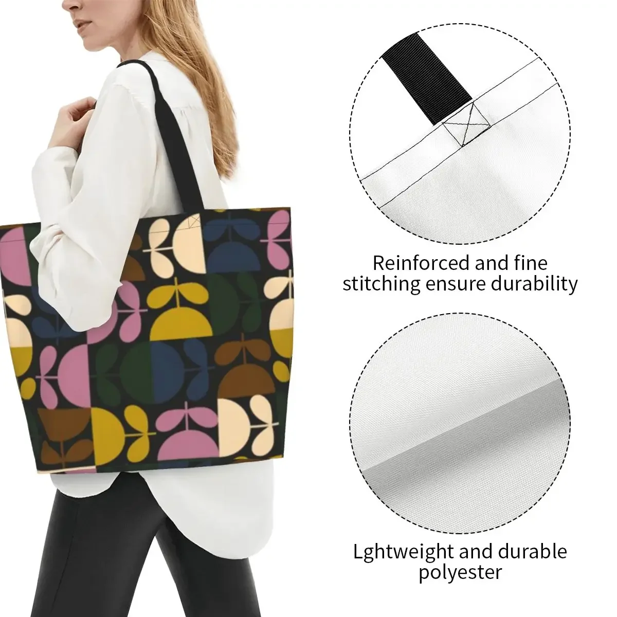 Orla Kiely Borsa per la spesa con stelo multiplo Borsa per la spesa in tela Borsa a tracolla per shopper Borsa floreale scandinava astratta di grande capacità