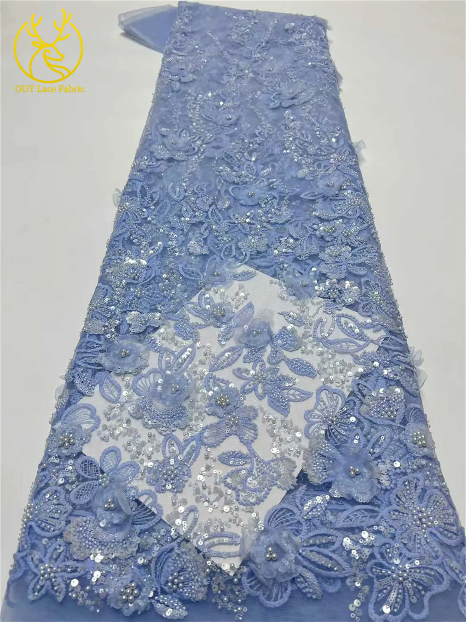 럭셔리 아프리카 스팽글 비즈 레이스 원단 2026 프리미엄 품질 그린 프랑스-나이지리아 자수 레이스 원단 파티 드레스 5야드