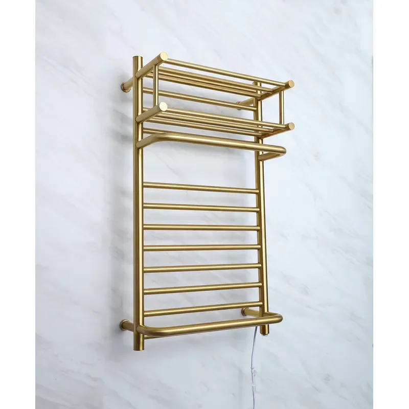 2026for Factory Brushed Gold Smart Control Electric Towel Rack Heater Bathroom Radiator With Shelf Wall Mount