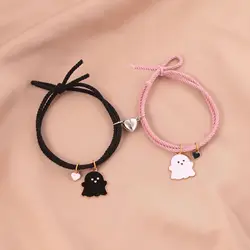 Tredny Halloween Couple Bracelets Love Heart Magnet Matching Bracelets Ghost Leather String Bracelet Friends Jewelry Gift