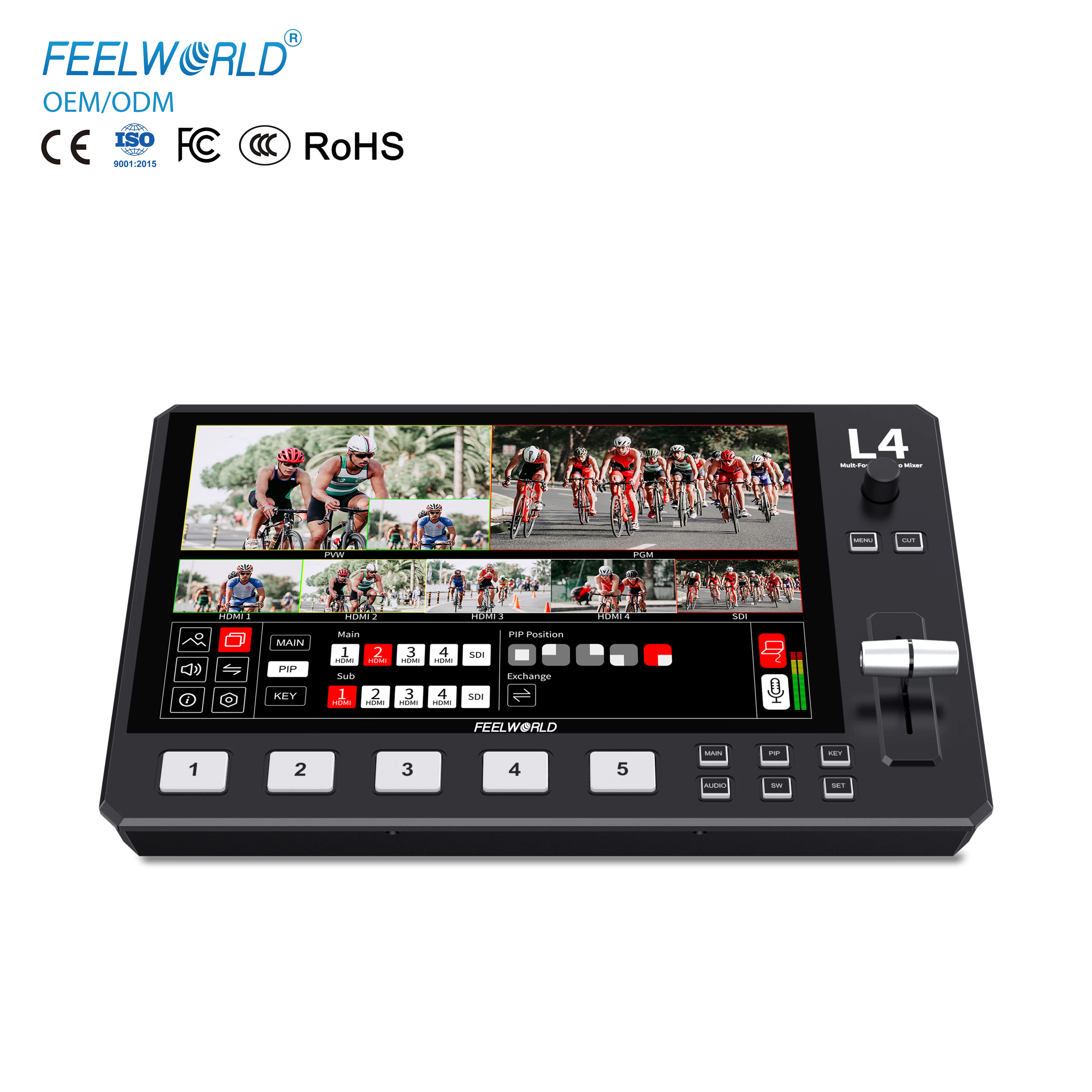 FEELWORLD L4 Multi-camera Video Mixer Switcher 10.1Touch Screen USB3.0 Fast Streaming Digital Audio Video Mixer