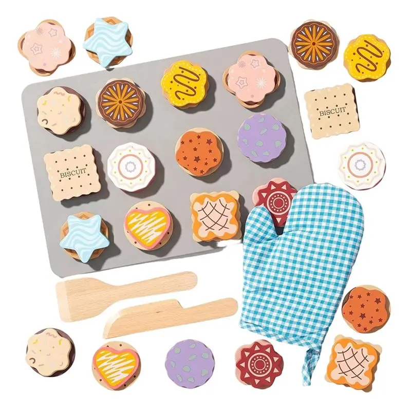 WOWFU-Wooden Cookie Play Food Set For Kids,Kitchen Pretend Play Kitchen Food Accessories Baking Set For 3 4 5 Years Old