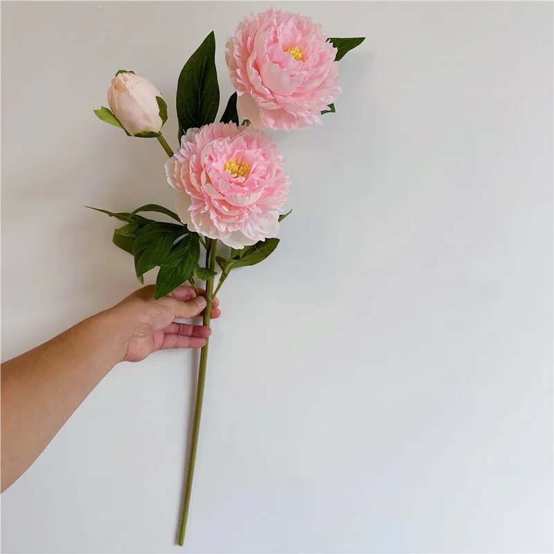 Beautiful 3 Heads Artificial Peony Flowers For Wedding Home Tabel Decoration 75cm long branch Fake Flower Hotel Office Decor