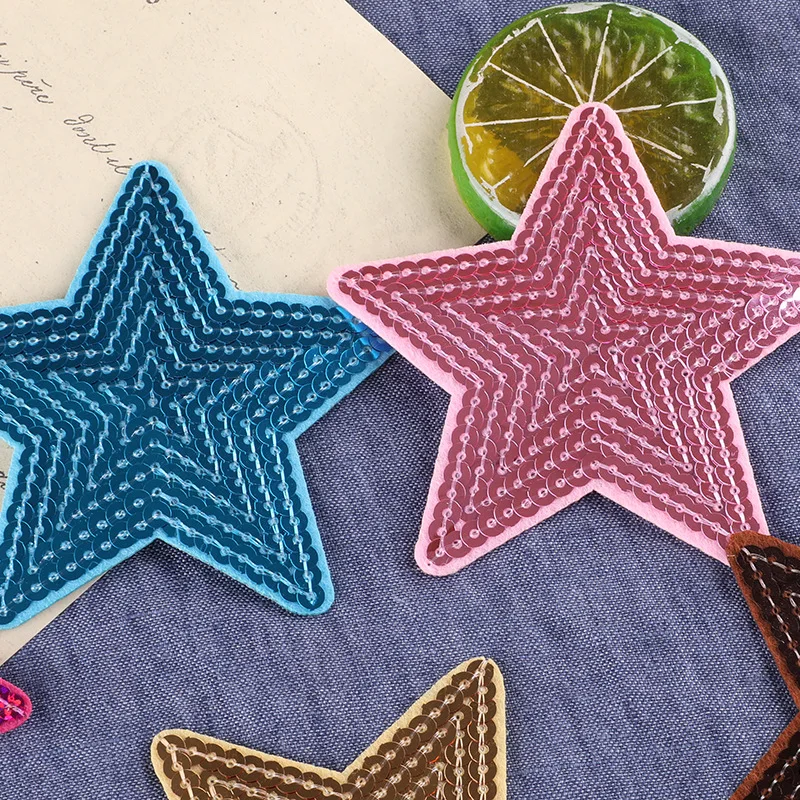 5pcs Sequins Star Patches Embroidery Diy Iron On Clothes Bag Jeans Apparel Decoration Appliques Sewing Clothing Repair Holes