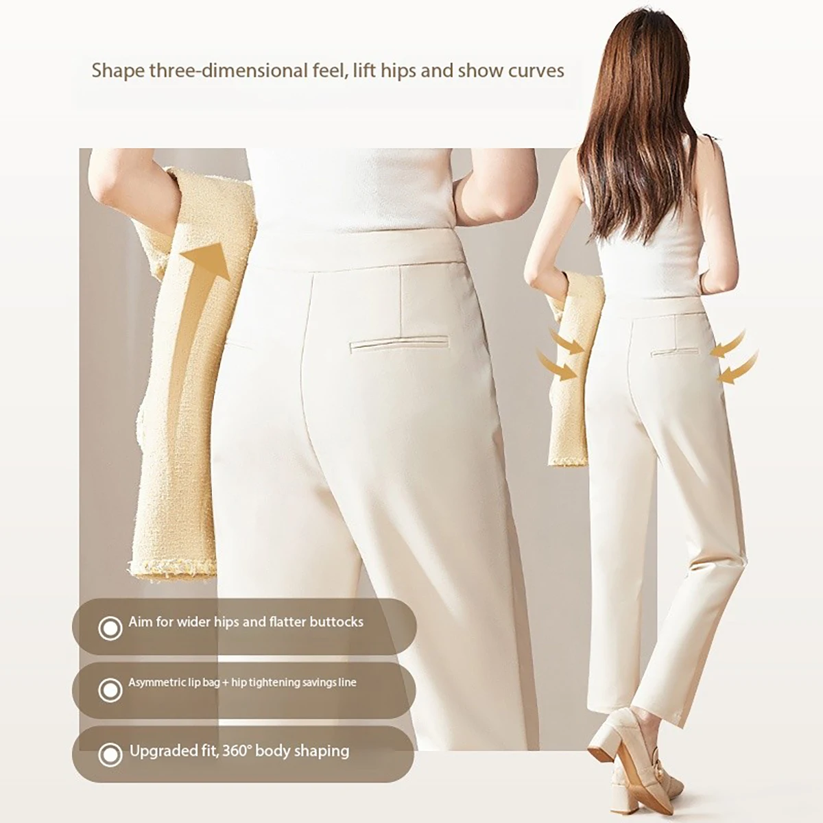 OLrain French Apricot Dress Pants Women's Autumn Winter 2025 High Waist Straight-leg Suit Pants Solid Ladies Trousers O23CK69016