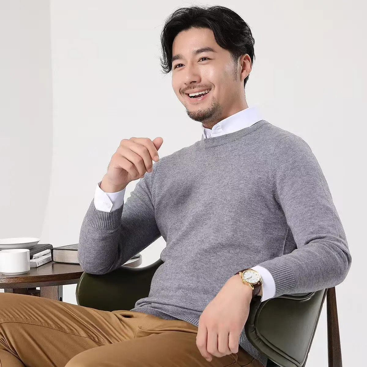 Herbst Und Winter Neue 100% Nerz Kaschmir männer Rundhals Dicken Pullover Einfarbig Casual Stricken Lose Bodenbildung Shirt