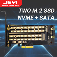 JEYI SK6 Dual M.2 PCIe 4.0 Adapter NVMe (M-Key) & SATA (B-Key) SSD to PCIe x4/x8/x16 Slot for High-Speed Storage Expansion